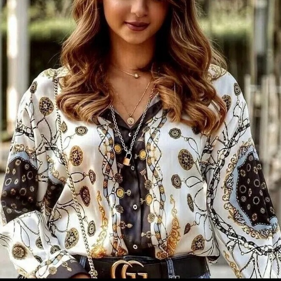 Zara Baroque Chain Print Shirt Blouse Long Sleeves. - Picture 6 of 10